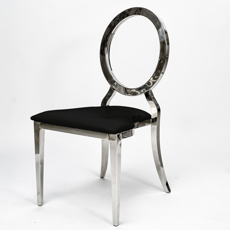 Louis Clear Back Silver Dining Chair, Polished Steel Frame, Black or White Cushion