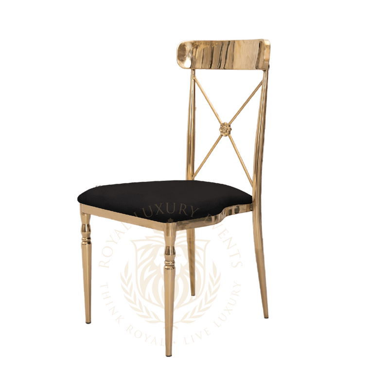 Franklin Gold and Black Dining Chair, Cross-Back Metal Farm Chair