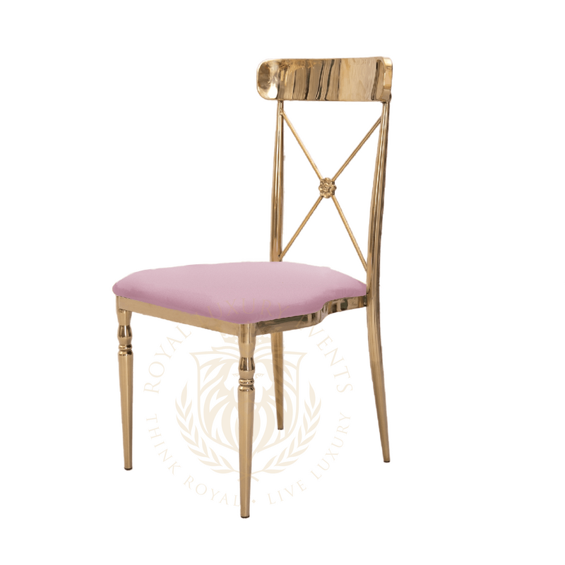 Franklin Gold and Blush Pink Dining Chair, Cross-Back Metal Farm Chair