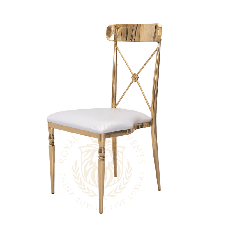 Franklin Gold and White Dining Chair, Cross-Back Metal Farm Chair