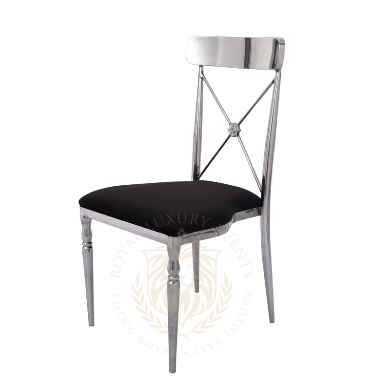 Franklin Silver and Black Dining Chair, Cross-Back Metal Farm Chair