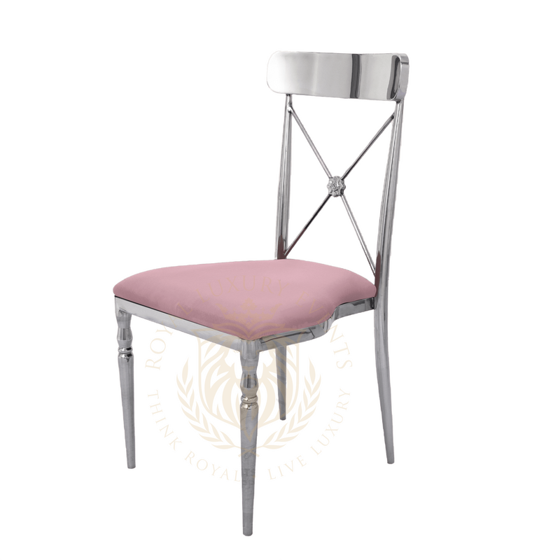 Franklin Silver and Blush Pink Dining Chair, Cross-Back Metal Farm Chair