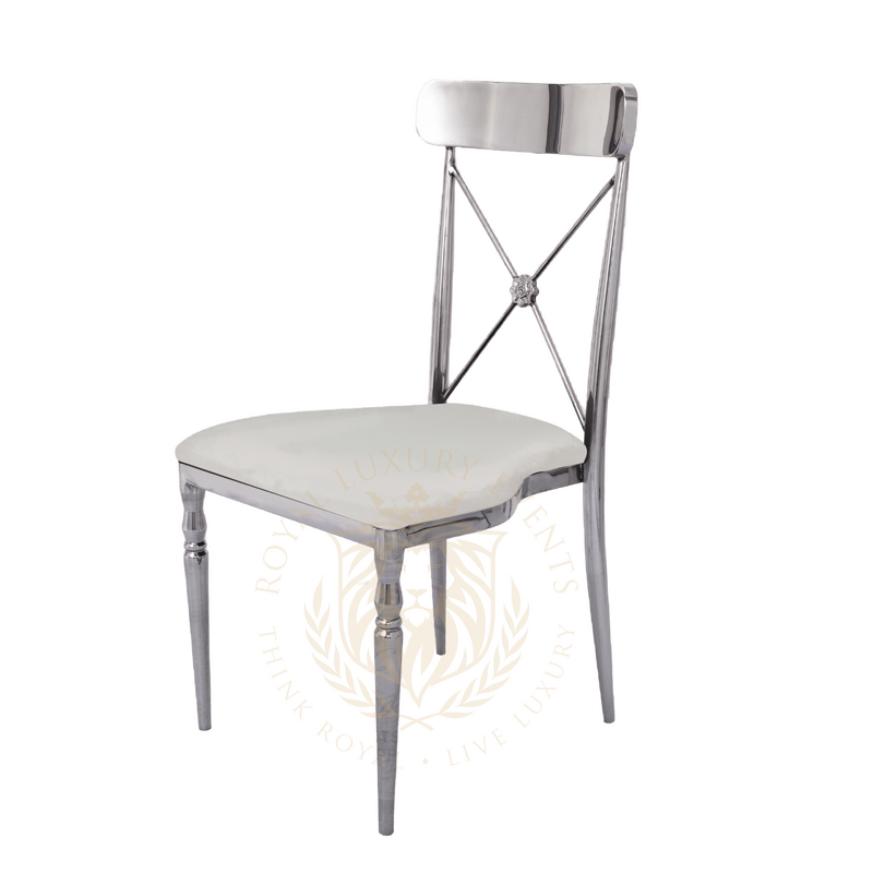 Franklin Silver and White Dining Chair, Cross-Back Metal Farm Chair