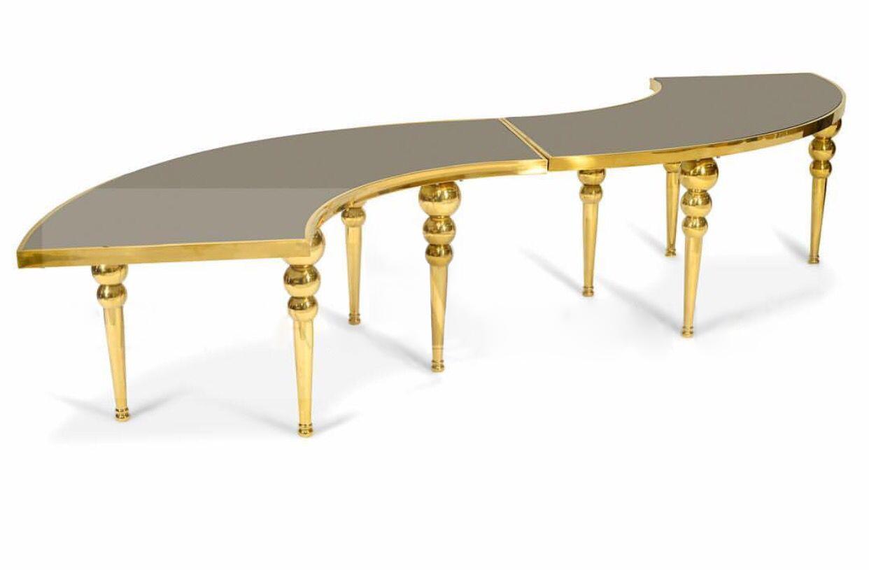 Serpentine Dining Table - Gold Bubble Legs and Frame with White Glossy Top