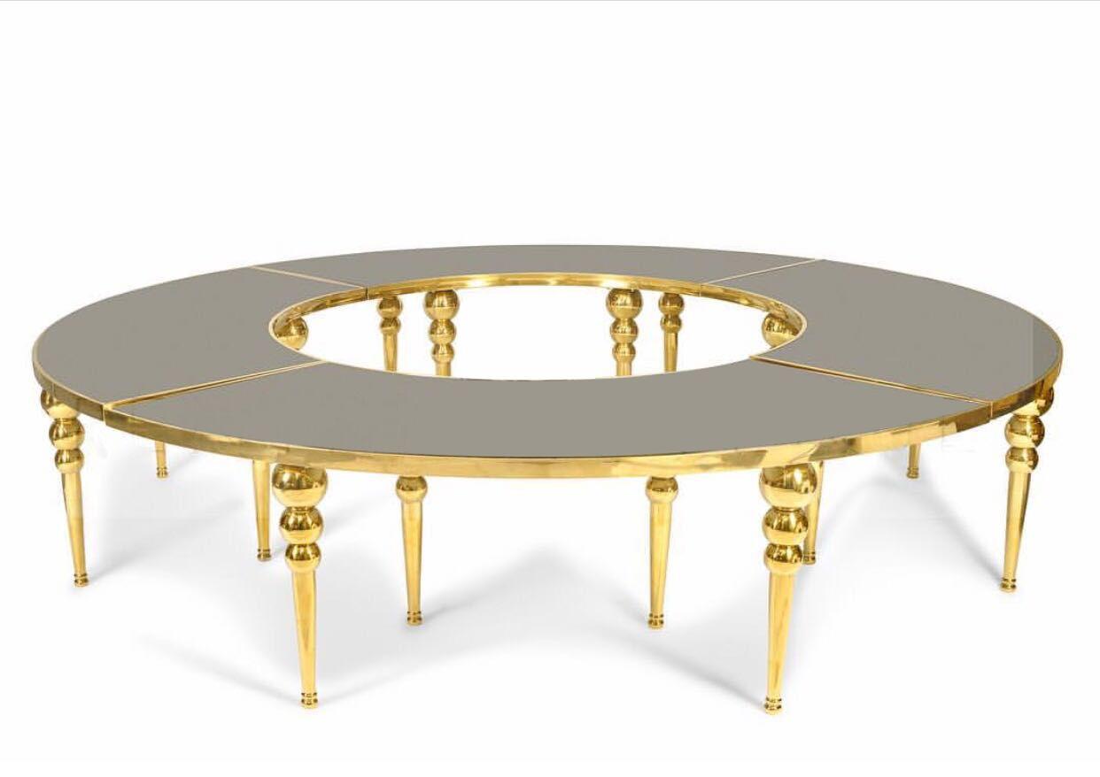 Serpentine Dining Table - Gold Bubble Legs and Frame with White Glossy Top