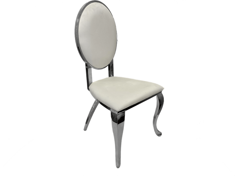 Cross Leg Silver Chair with White Velvet Cushion