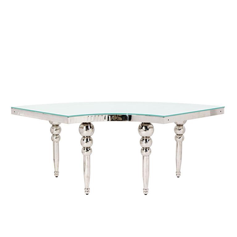 Silver Serpentine Table - Silver Bubble Legs and Frame with Mirror Glass or White Glossy Top