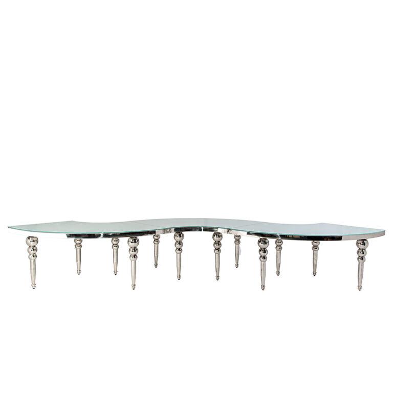 Silver Serpentine Table - Silver Bubble Legs and Frame with Mirror Glass or White Glossy Top