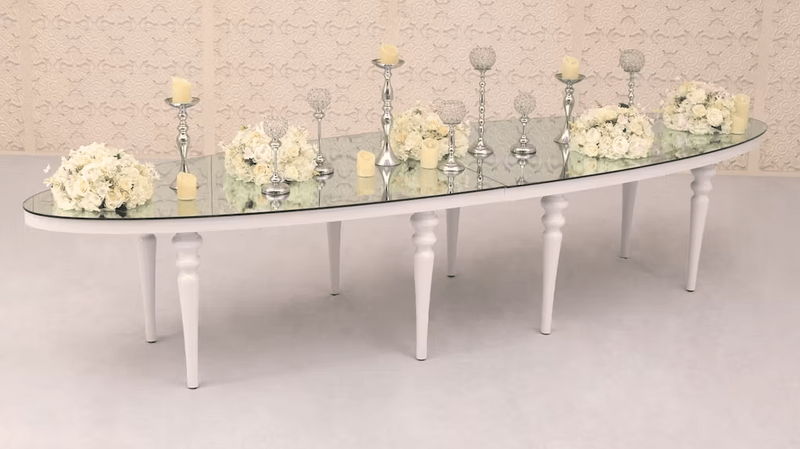 White Oval Dining Table - White Bubble Legs and Frame with Mirror Top