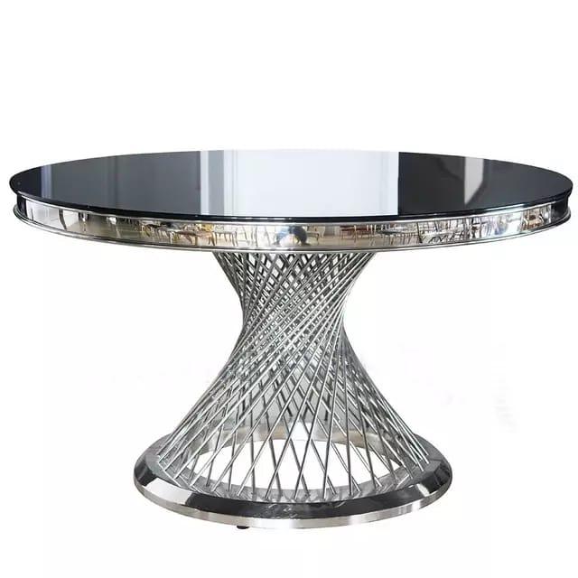 Silver Spoke Table with Mirror Glass or Marble White Top, 5 Foot Round