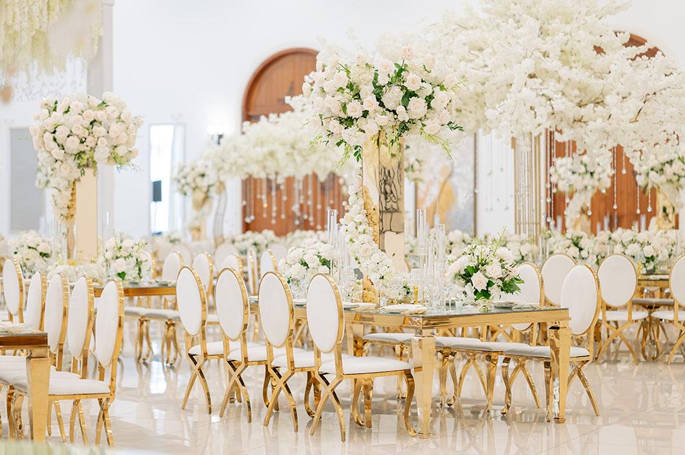 Desiree & Tavierre: White & Gold Wedding with Ceiling Decor at The Citadel Houston