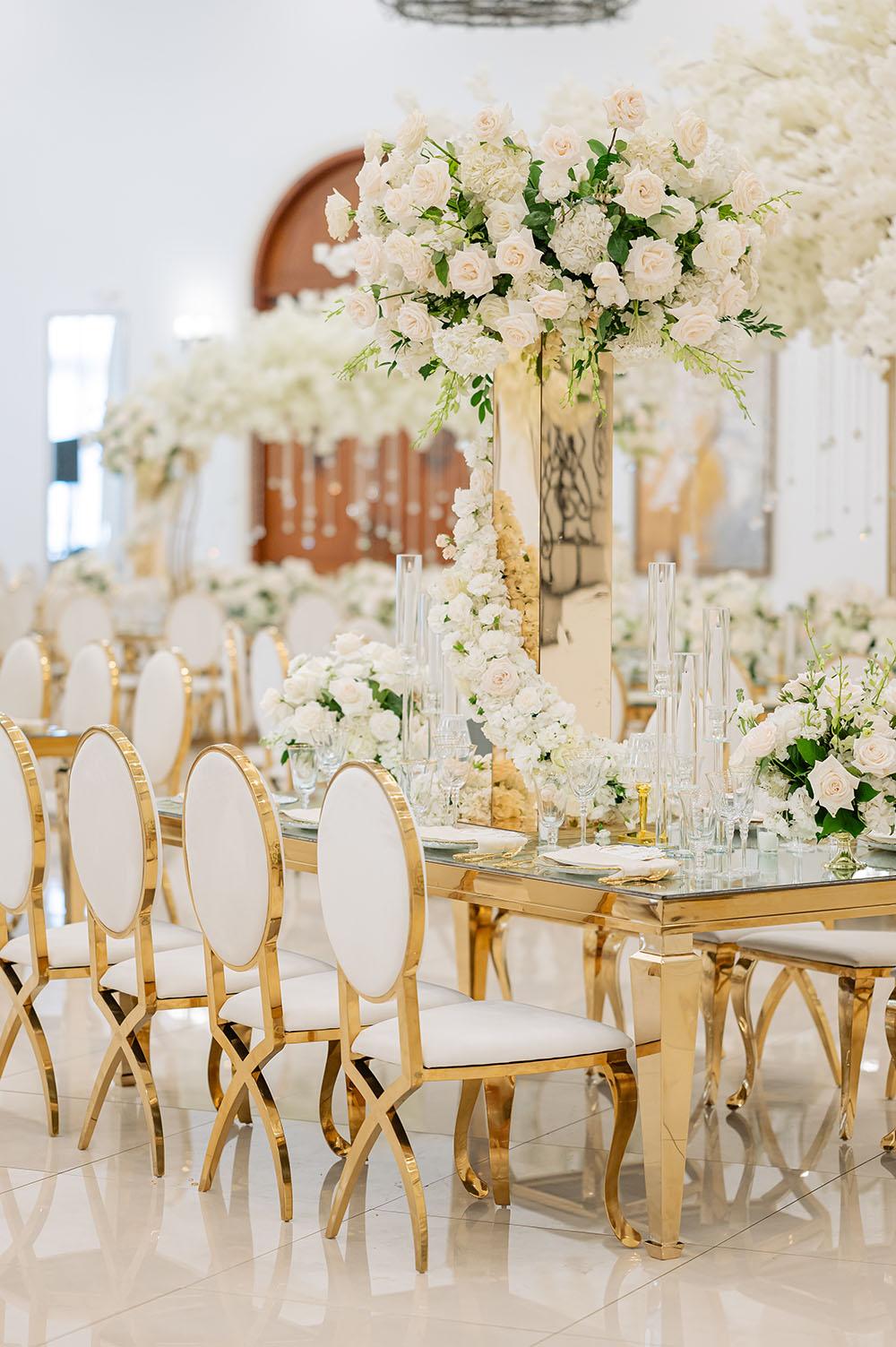 Desiree & Tavierre: White & Gold Wedding with Ceiling Decor at The Citadel Houston