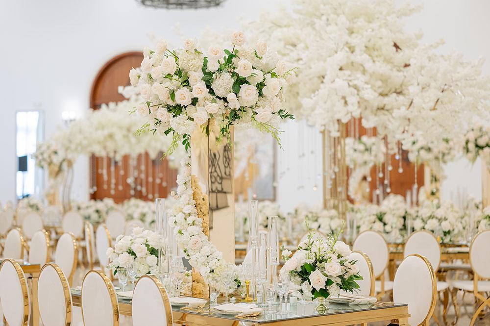 Desiree & Tavierre: White & Gold Wedding with Ceiling Decor at The Citadel Houston