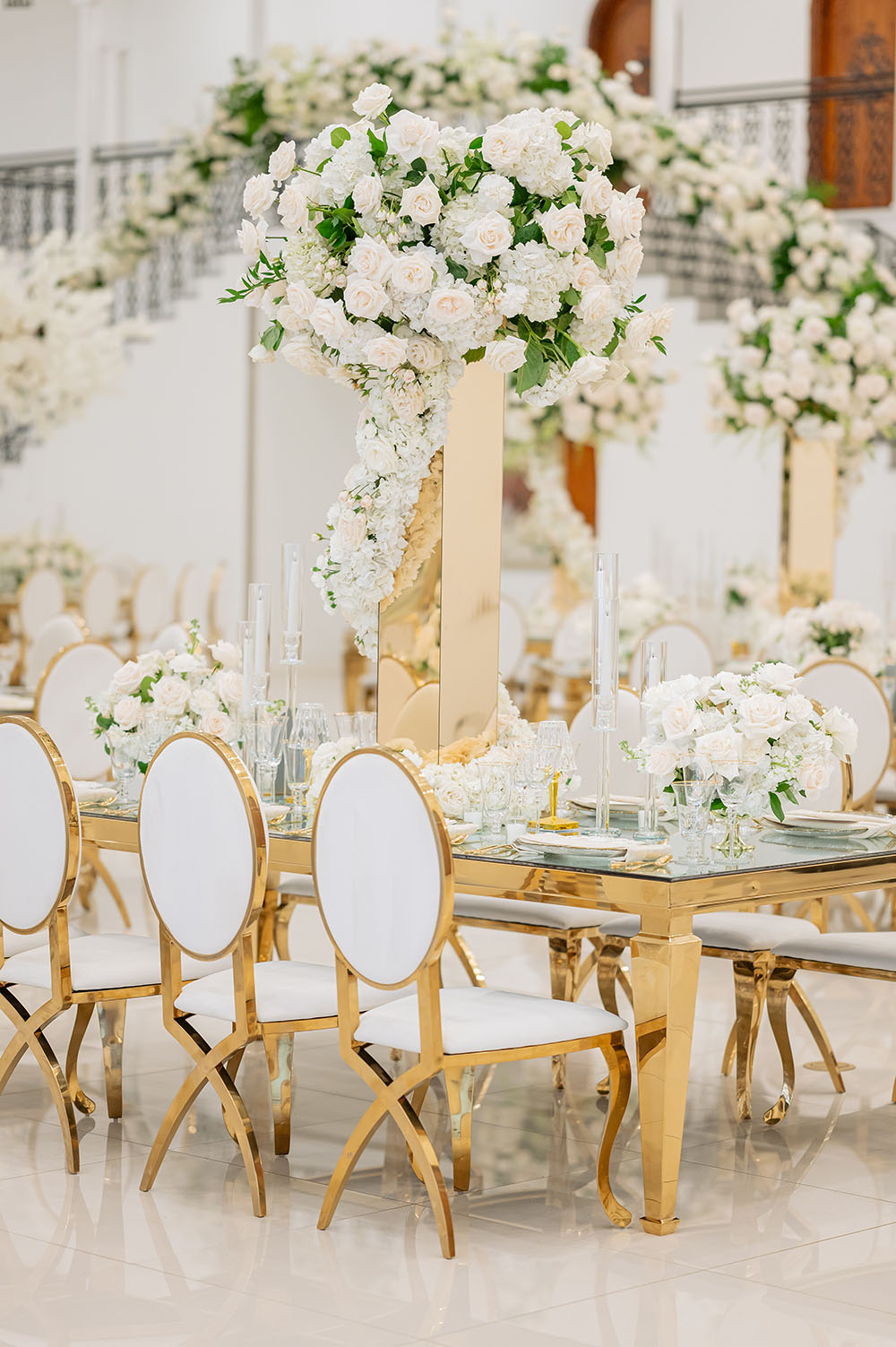 Desiree & Tavierre: White & Gold Wedding with Ceiling Decor at The Citadel Houston
