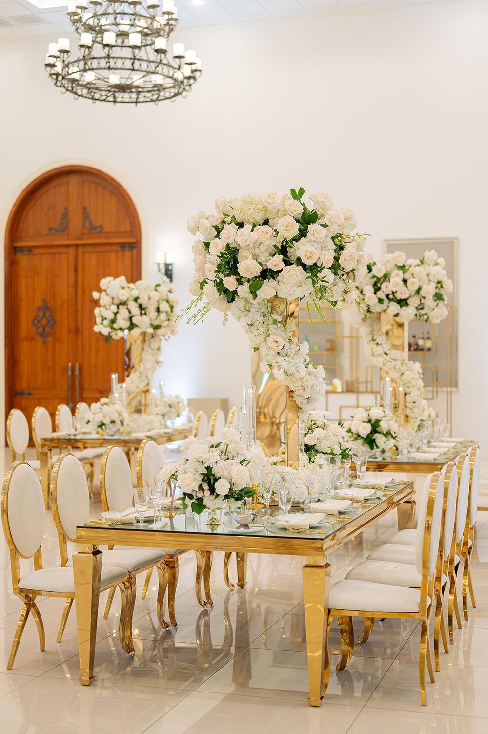 Desiree & Tavierre: White & Gold Wedding with Ceiling Decor at The Citadel Houston