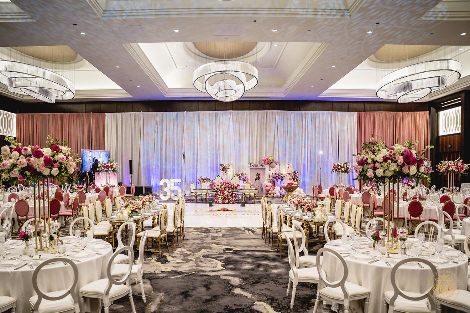 white chair rentals luxury birthday event design