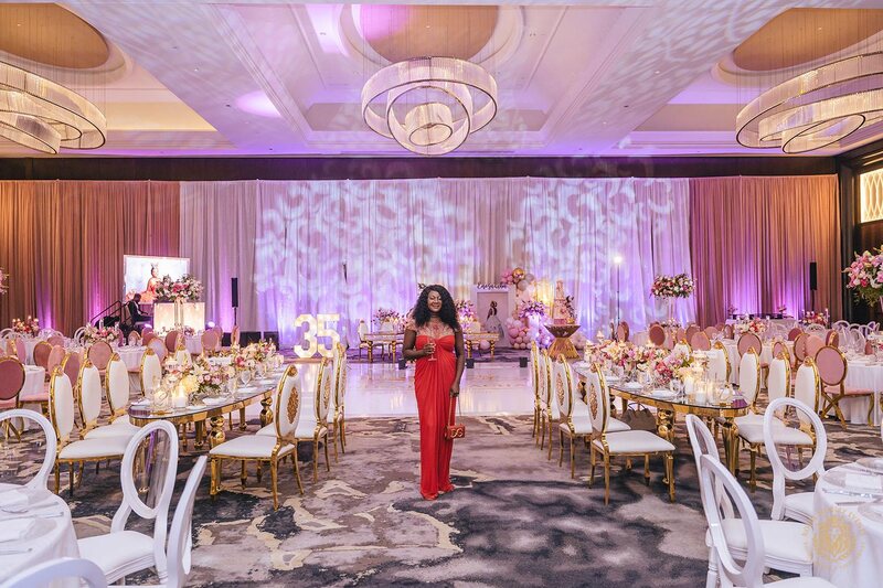 white chair rentals - luxury birthday event design - royal luxury events - houston