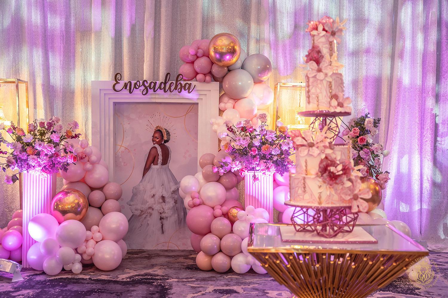 cake table - gold square table rental - backdrop draping