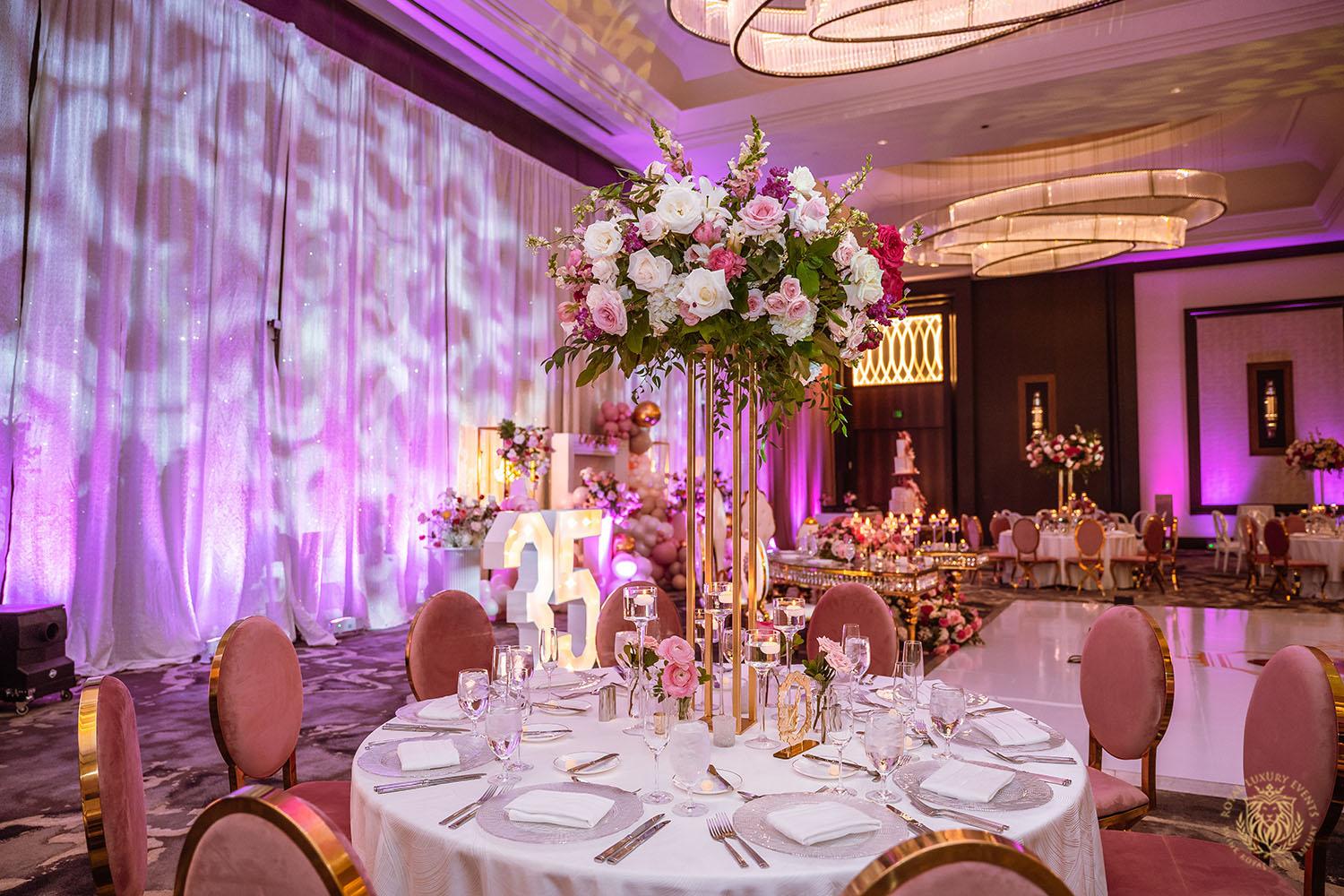 tall pink floral centerpieces - florist in houston, texas - post oak hotel - houston event designer - houston florist