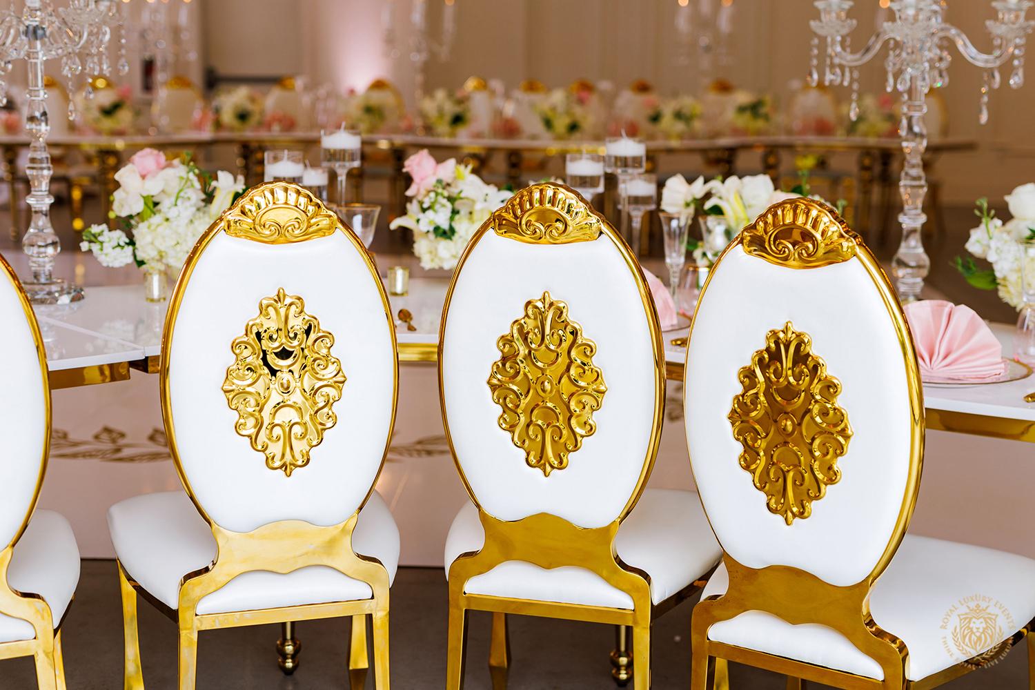 gold and white chair rentals