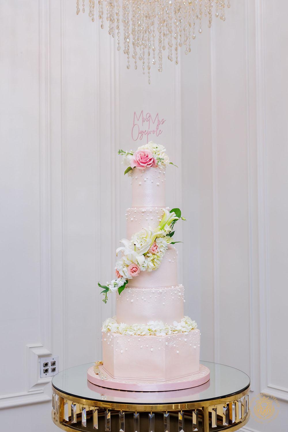 wedding cake table - gold crystal circle table rental