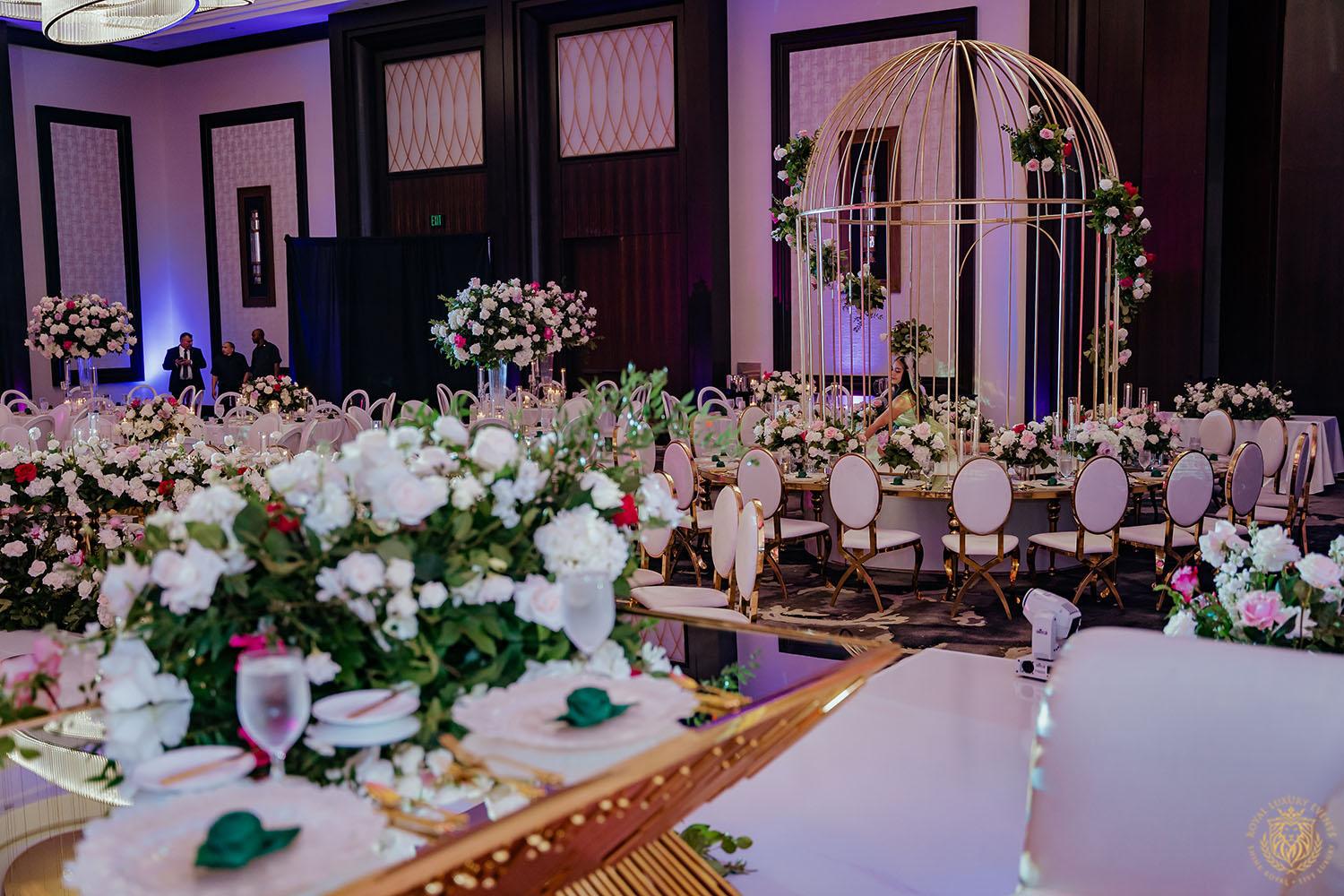 sweetheart table decorations - gold table rental