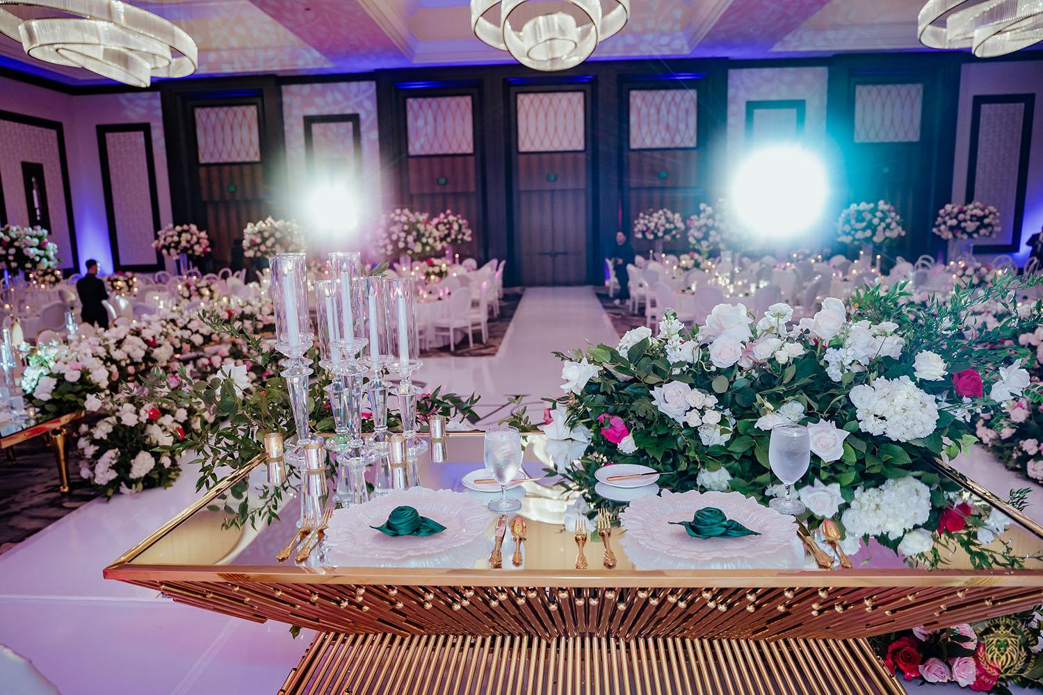 sweetheart table decorations - gold table rental