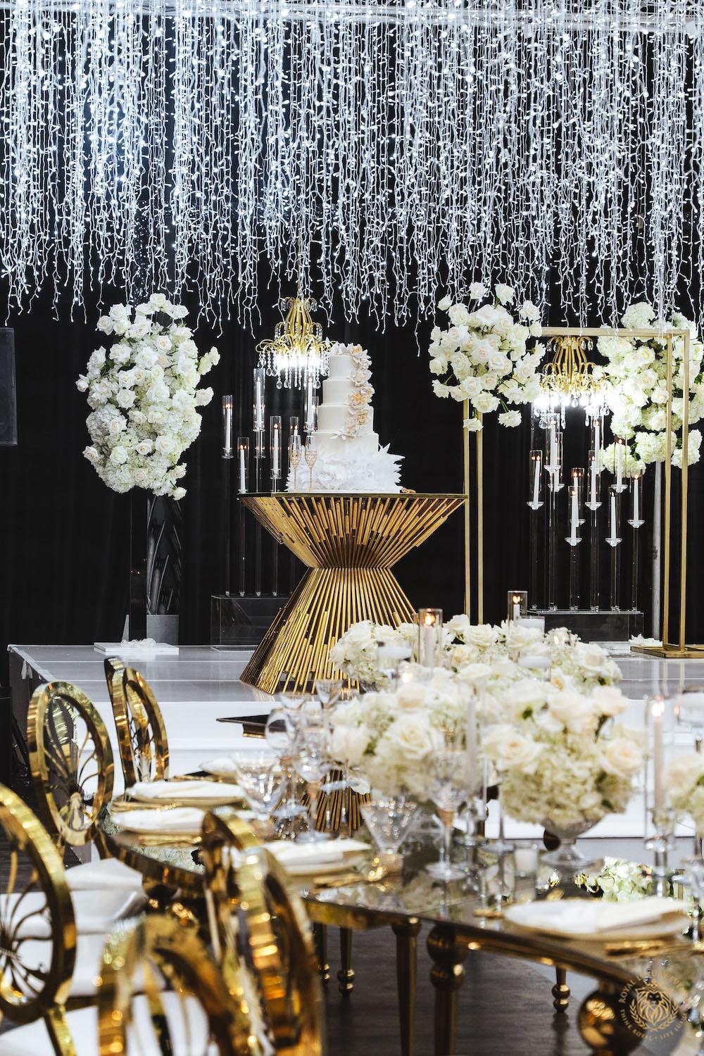 luxury wedding stage, sweetheart table decor, floral runner, white wedding flowers, florist, floral design, wedding cake table