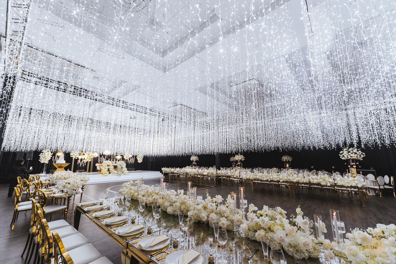 luxury wedding stage, sweetheart table decor, floral runner, white wedding flowers, florist, floral design, wedding cake table