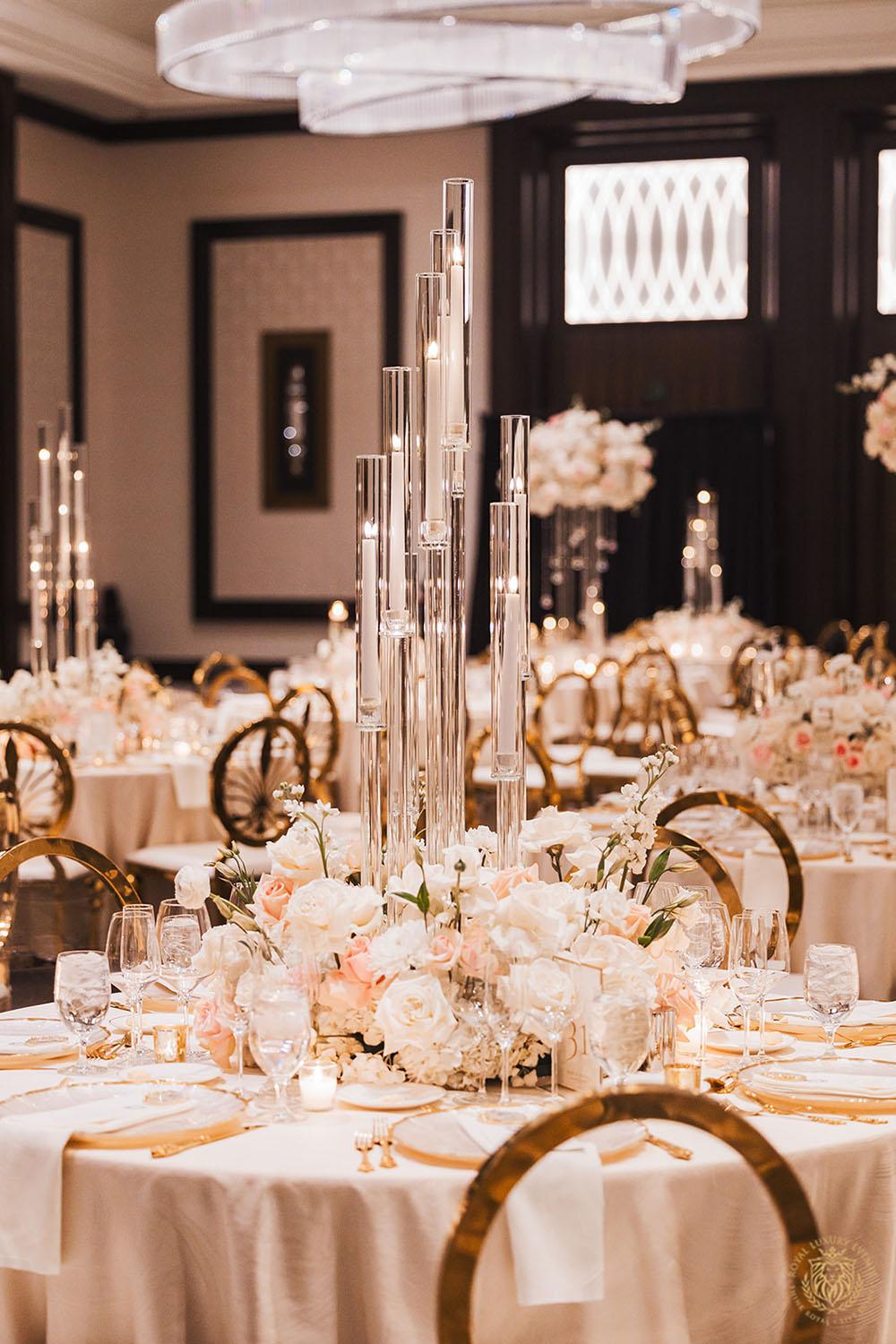 tall wedding centerpieces, glamorous wedding decor, luxury wedding, tapered candle decor, wedding candles