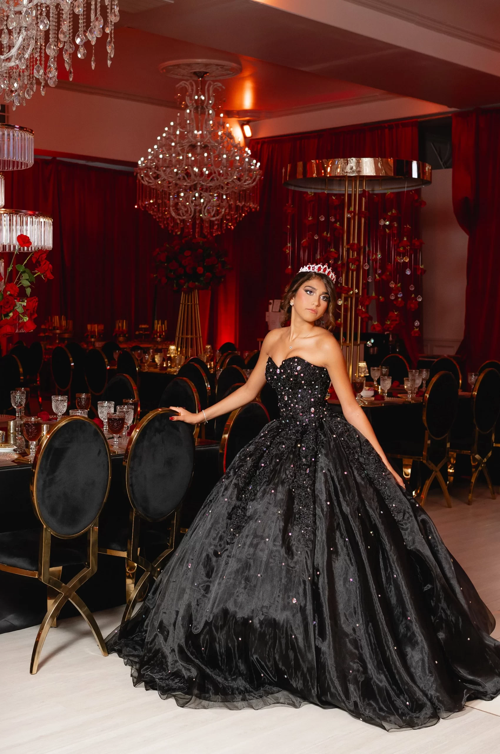 Victoria’s Quinceañera: Bold Red, Black & Gold Elegance