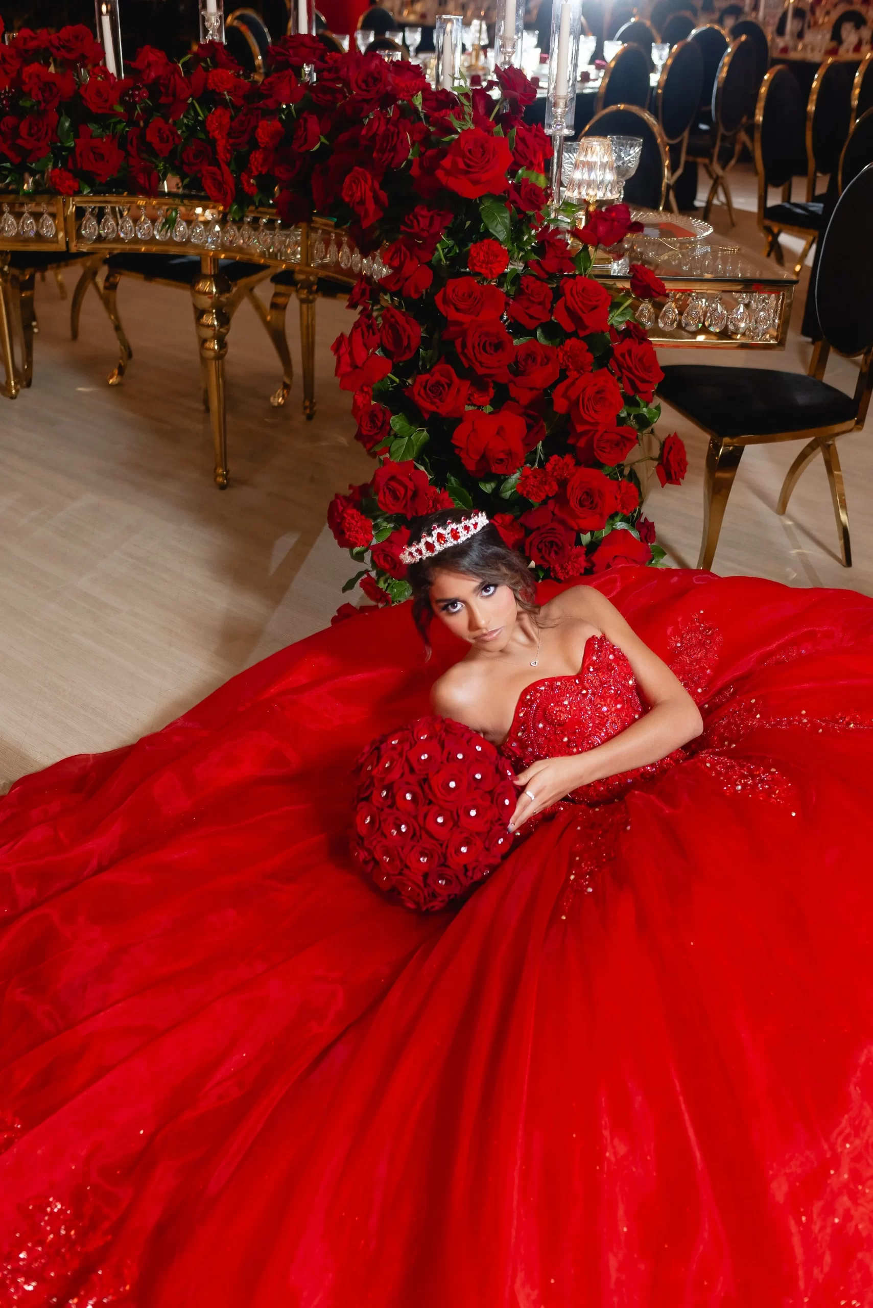 Victoria’s Quinceañera: Bold Red, Black & Gold Elegance